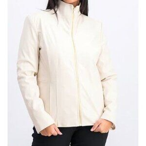Cole Haan‎ Womens L Wing Collar Faux Leather Jacket in Cream